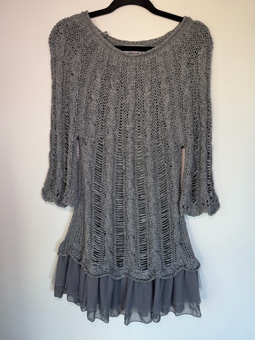Vintage Y2K Pretty Angel Distressed Knit Tulle Fairy Grunge Mini Dress Rocker